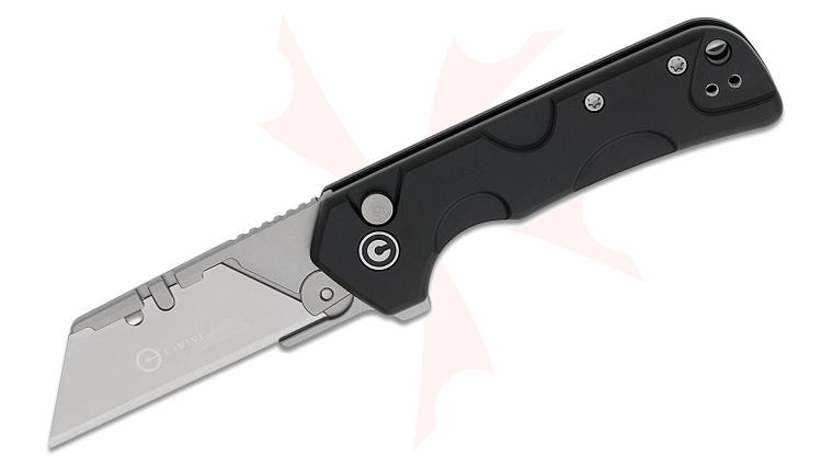 CIVIVI Knives Pulsara Utility Button Lock Flipper Knife 2.44 inch 6Cr Replaceable Utility Blade, Black Machined Aluminum Handles, Reversible Clip