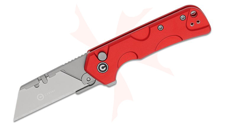 CIVIVI Knives Pulsara Utility Button Lock Flipper Knife 2.44 inch 6Cr Replaceable Utility Blade, Red Machined Aluminum Handles, Reversible Clip