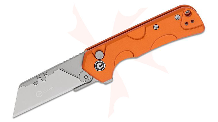 CIVIVI Knives Pulsara Utility Button Lock Flipper Knife 2.44 inch 6Cr Replaceable Utility Blade, Orange Machined Aluminum Handles, Reversible Clip