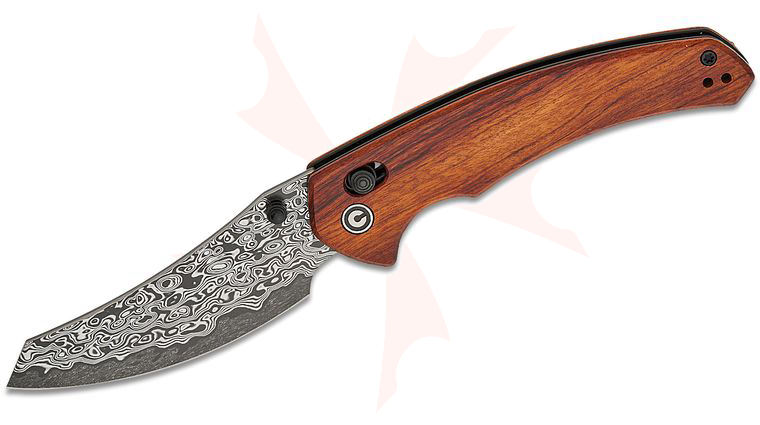 CIVIVI Knives Gavko Sixgill Crossbar Lock Folding Knife 3.41 inch Damascus Reverse Tanto Blade, Guibourtia Wood Handles, Reversible Clip