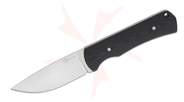 CIVIVI Knives Jencks Fixed Blade Knife 3.54 inch 14C28N Satin Drop Point Blade, Black G10 Handles, Kydex Sheath