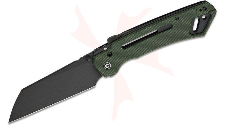 CIVIVI Knives Snecx Buster FG Superlock Folding Knife 4.2 inch Nitro-V Black Stonewashed Sheepsfoot Blade, Green Canvas Micarta Handles, Reversible Clip
