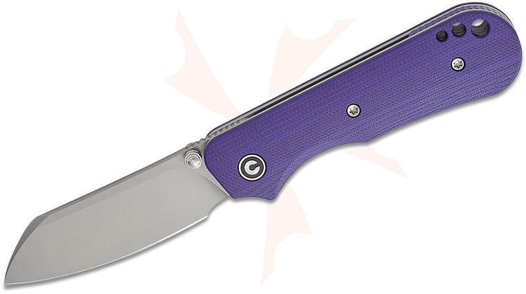 CIVIVI Knives Ken Onion Jr. Crabby Folding Knife 2.7 inch 14C28N Stonewashed Sheepsfoot Blade, Contoured Purple G10 Handles, Deep Carry Clip