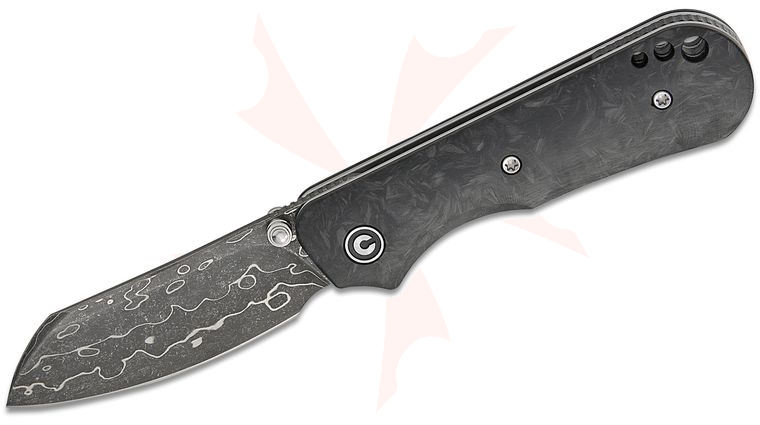 CIVIVI Knives Ken Onion Jr. Crabby Folding Knife 2.7 inch Damascus Sheepsfoot Blade, Contoured Shredded Carbon Fiber Handles, Deep Carry Clip