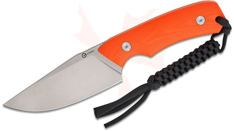 CIVIVI Knives Gander Fixed Blade Knife 3.63 inch 14C28N Satin Clip Point Blade, Orange G10 Handles, Kydex Sheath with T-Clip