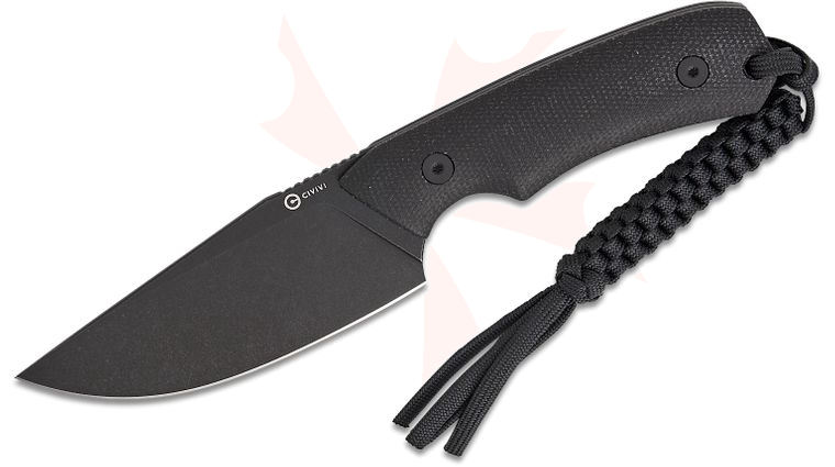 CIVIVI Knives Gander Fixed Blade Knife 3.63 inch 14C28N Black Stonewashed Clip Point Blade, Black Canvas Micarta Handles, Kydex Sheath with T-Clip