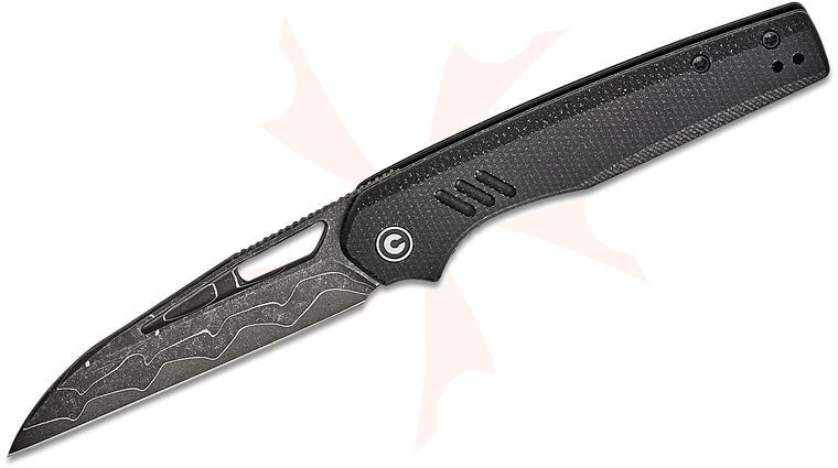 CIVIVI Knives Shawn Ashmore Guile Liner Lock Front Flipper Knife 3.25 inch Damascus Wharncliffe Blade, Black Canvas Micarta Handles, Reversible Clip