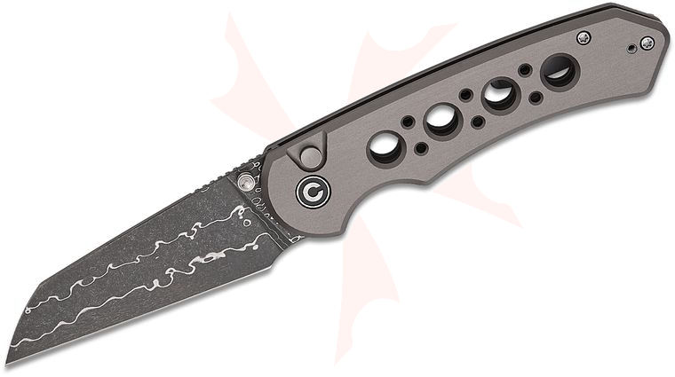 CIVIVI Knives Pragma Prime Button Lock Folding Knife 3.49 inch Damascus Wharncliffe Blade, Gray Milled Aluminum Handles