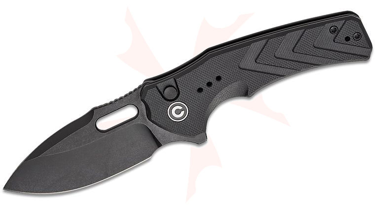 CIVIVI Knives Vexron Button Lock Flipper Knife 2.98 inch 14C28N Black Stonewashed Drop Point Blade, Black Chevron G10 Handles, Reversible Clip