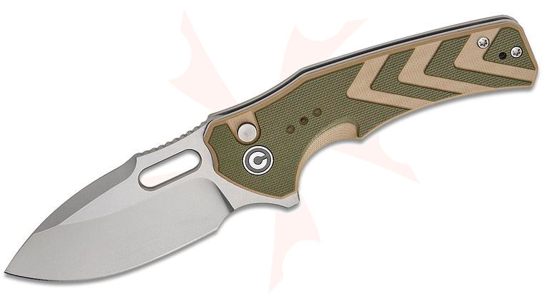 CIVIVI Knives Vexron Button Lock Flipper Knife 2.98 inch 14C28N Stonewashed Drop Point Blade, Green & Tan Chevron G10 Handles, Reversible Clip
