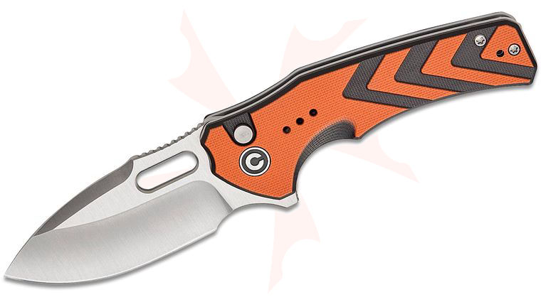 CIVIVI Knives Vexron Button Lock Flipper Knife 2.98 inch 14C28N Satin Drop Point Blade, Orange & Black Chevron G10 Handles, Reversible Clip