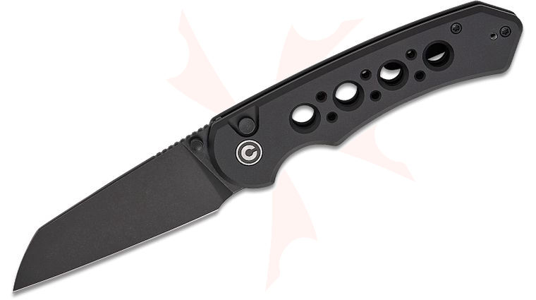 CIVIVI Knives Pragma Prime Button Lock Folding Knife 3.49 inch 14C28N Black Stonewashed Wharncliffe Blade, Black Milled Aluminum Handles