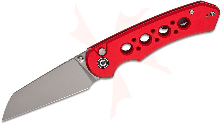 CIVIVI Knives Pragma Prime Button Lock Folding Knife 3.49 inch 14C28N Stonewashed Wharncliffe Blade, Red Milled Aluminum Handles