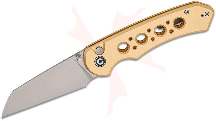 CIVIVI Knives Pragma Prime Button Lock Folding Knife 3.49 inch 14C28N Satin Wharncliffe Blade, Champagne Milled Aluminum Handles