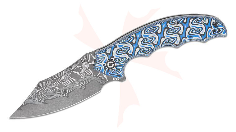 CIVIVI Knives Pentad Liner Lock Flipper Knife 3.48 inch Damascus Clip Point Blade, Blue Vortex Micarta Handles, Reversible Clip