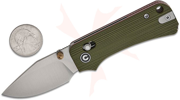 CIVIVI Knives C24074-1 Ben Petersen Baby Banter 2 TG Crossbar Lock Folding Knife 2.34 inch 14C28N Satin Clip Point Blade, Milled Green G10 Handles with Red Liners