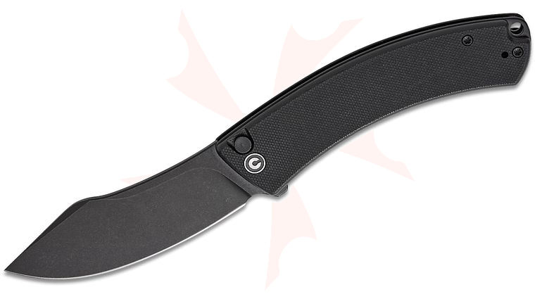 CIVIVI Knives Outlaw Muk Button Lock Flipper Knife 3.47 inch 14C28N Black Stonewashed Modified Nessmuk Blade, Black G10 Handles, Reversible Clip
