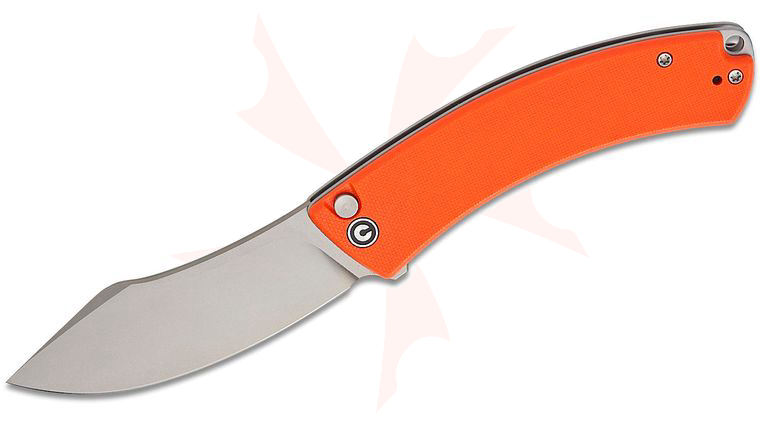 CIVIVI Knives Outlaw Muk Button Lock Flipper Knife 3.47 inch 14C28N Stonewashed Modified Nessmuk Blade, Orange G10 Handles, Reversible Clip