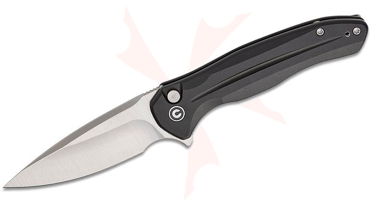 CIVIVI Knives Button Lock Kitefin Flipper Knife 3.22 inch 14C28N Satin Drop Point Blade, Black Aluminum Handles, Reversible Clip