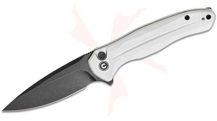 CIVIVI Knives Button Lock Kitefin Flipper Knife 3.22 inch 14C28N Black Stonewashed Drop Point Blade, Silver Aluminum Handles, Reversible Clip