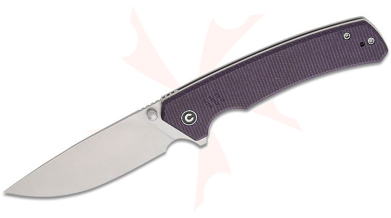 CIVIVI Knives Merit Liner Lock Flipper Knife 3.28 inch 14C28N Satin Drop Point Blade, Purple Canvas Micarta Handles, Reversible Clip