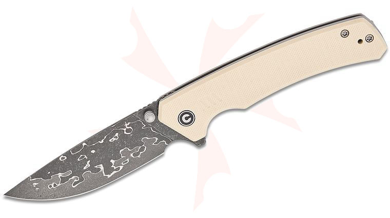 CIVIVI Knives Merit Liner Lock Flipper Knife 3.28 inch Damascus Drop Point Blade, Ivory G10 Handles, Reversible Clip