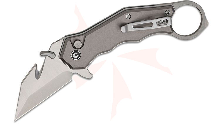 CIVIVI Knives Tony Sentmanat Amaroq Karambit Flipper Knife 2.11 inch Nitro-V Satin Reverse Tanto Blade with Gut Hook, Gray Aluminum Handles with Pinky Ring, Reversible Clip