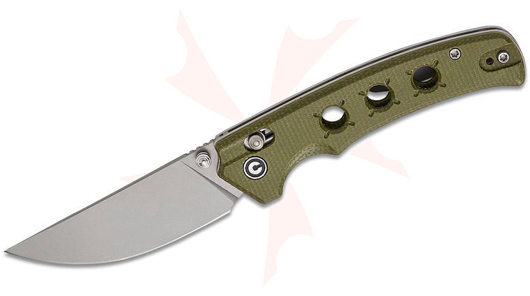 CIVIVI Knives Noctis Crossbar Lock Folding Knife 2.98 inch Nitro-V Stonewashed Drop Point Blade, Olive Canvas Micarta Handles, Reversible Clip