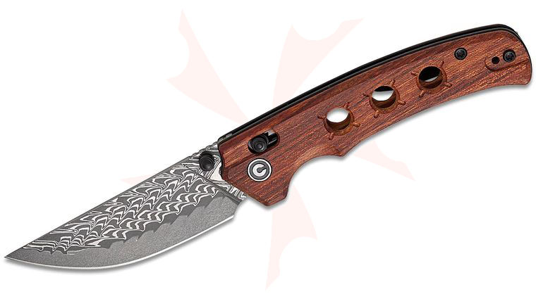 CIVIVI Knives Noctis Crossbar Lock Folding Knife 2.98 inch Damascus Drop Point Blade, Guibourtia Wood Handles, Reversible Clip