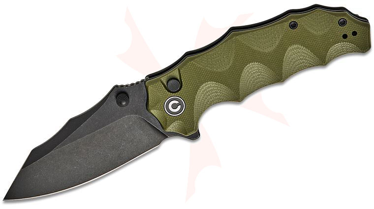 CIVIVI Knives Natterjack Button Lock Front Flipper Knife 3.19 inch 14C28N Black Stonewashed Clip Point Blade, Milled OD Green G10 Handles, Reversible Clip