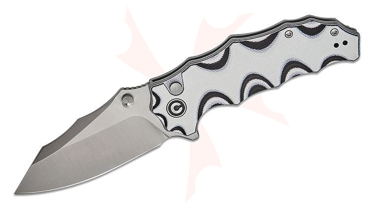 CIVIVI Knives Natterjack Button Lock Front Flipper Knife 3.19 inch 14C28N Satin Clip Point Blade, Milled White and Black Layered G10 Handles, Reversible Clip