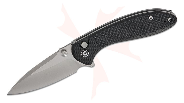 CIVIVI Knives Faeger Button Lock Flipper Knife 2.98 inch 14C28N Satin Drop Point Blade, Milled Black G10 Handles, Reversible Clip