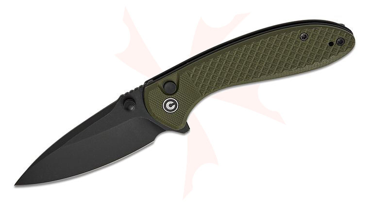 CIVIVI Knives Faeger Button Lock Flipper Knife 2.98 inch 14C28N Black Stonewashed Drop Point Blade, Milled OD Green G10 Handles, Reversible Clip