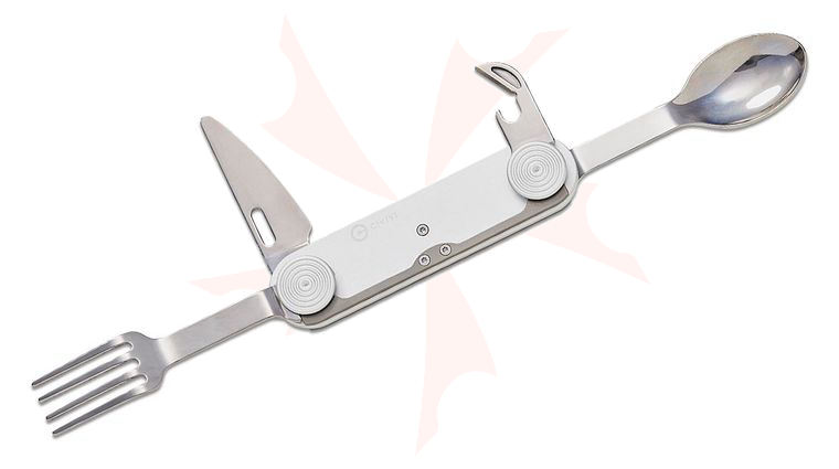 CIVIVI Knives Partake 4-In-1 Multi-Tool Hobo Folding Knife with Fork, Spoon and Can Opener, 4.39 inch Closed, Silver Aluminum Handles, Waxed Canvas Pouch