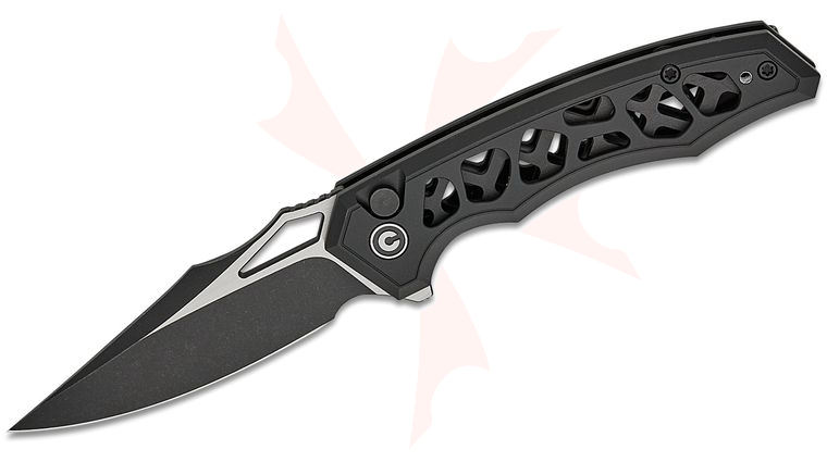CIVIVI Knives Anaaki Button Lock Flipper Knife 2.98 inch Nitro-V Two-Tone Clip Point Blade, Black Skeletonized Aluminum Handles, Reversible Clip