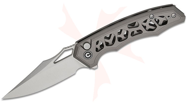 CIVIVI Knives Anaaki Button Lock Flipper Knife 2.98 inch Nitro-V Satin Clip Point Blade, Gray Skeletonized Aluminum Handles, Reversible Clip