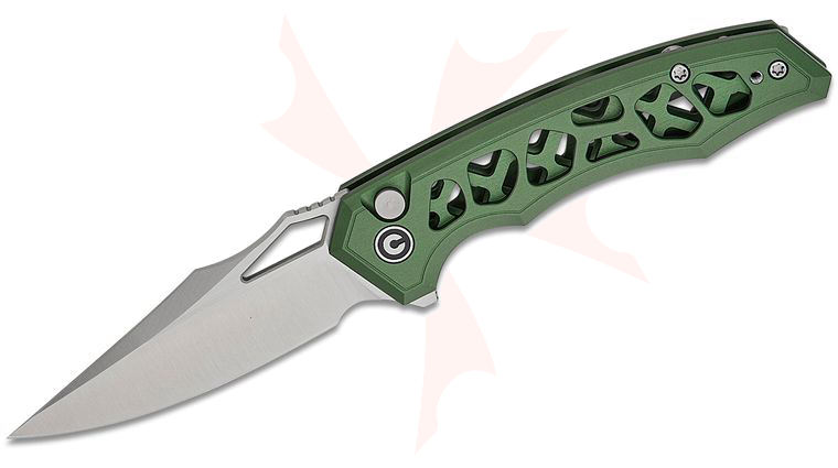 CIVIVI Knives Anaaki Button Lock Flipper Knife 2.98 inch Nitro-V Satin Clip Point Blade, Green Skeletonized Aluminum Handles, Reversible Clip