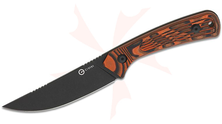 CIVIVI Knives Carveth Fixed Blade Knife 3.59 inch AEB-L Black Stonewashed Straight Back Blade, Milled Orange and Black G10 Handles, Kydex Sheath with T-Clip