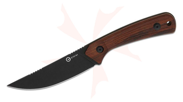 CIVIVI Knives Carveth Fixed Blade Knife 3.59 inch AEB-L Black Stonewashed Straight Back Blade, Milled Guibourtia Wood Handles, Kydex Sheath with T-Clip