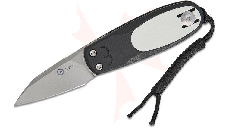 CIVIVI Knives Ostap Hel Purr Double Detent Slipjoint Flipper Knife 1.83 inch Nitro-V Satin Reverse Tanto Blade, Black and White G10 Handles, Reversible Wire Clip