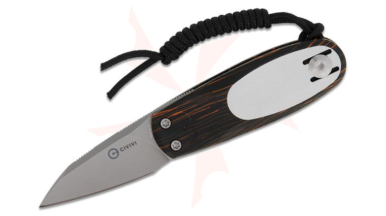 CIVIVI Knives Ostap Hel Purr Double Detent Slipjoint Flipper Knife 1.83 inch Nitro-V Stonewashed Reverse Tanto Blade, Orange, Black & White G10 Handles, Reversible Wire Clip