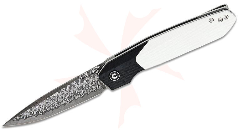 CIVIVI Knives Rafal Brzeski Brr15 Light Liner Lock Flipper Knife 3.2 inch Damascus Drop Point Blade, White G10 Handles with Black G10 Bolsters, Reversible Clip