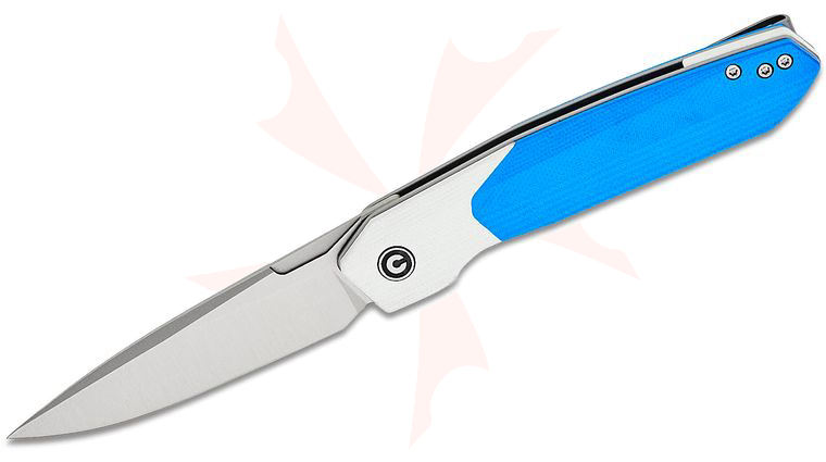 CIVIVI Knives Rafal Brzeski Brr15 Light Liner Lock Flipper Knife 3.2 inch Nitro-V Satin Drop Point Blade, Blue G10 Handles with White G10 Bolsters, Reversible Clip