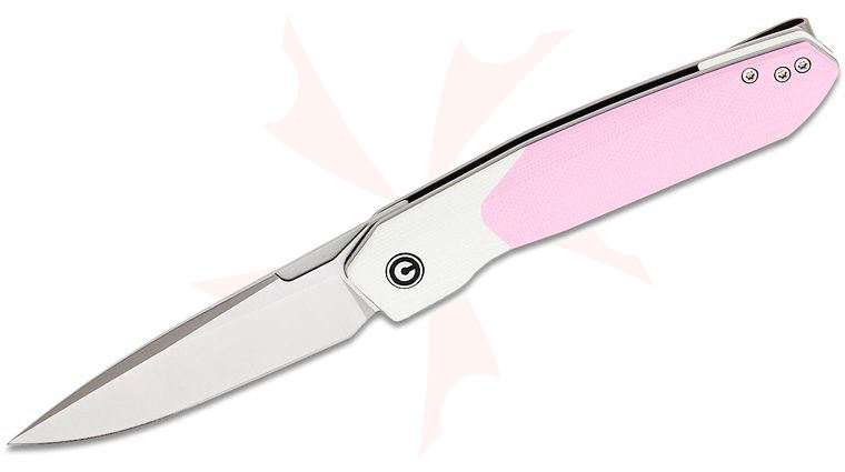 CIVIVI Knives Rafal Brzeski Brr15 Light Liner Lock Flipper Knife 3.2 inch Nitro-V Satin Drop Point Blade, Powder Pink G10 Handles with White G10 Bolsters, Reversible Clip