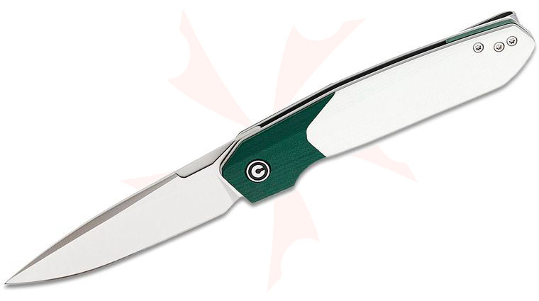 CIVIVI Knives Rafal Brzeski Brr15 Light Liner Lock Flipper Knife 3.2 inch Nitro-V Satin Drop Point Blade, White G10 Handles with Teal Green G10 Bolsters, Reversible Clip