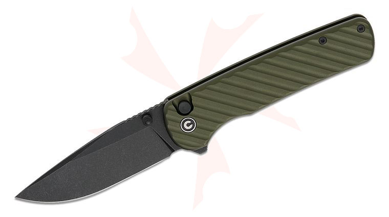 CIVIVI Knives Pete's Pirate Life Iron Tide Button Lock Flipper Knife 3.24 inch 14C28N Black Stonewashed Clip Point Blade, Forest Green Machined Aluminum Handles, Ti Clip