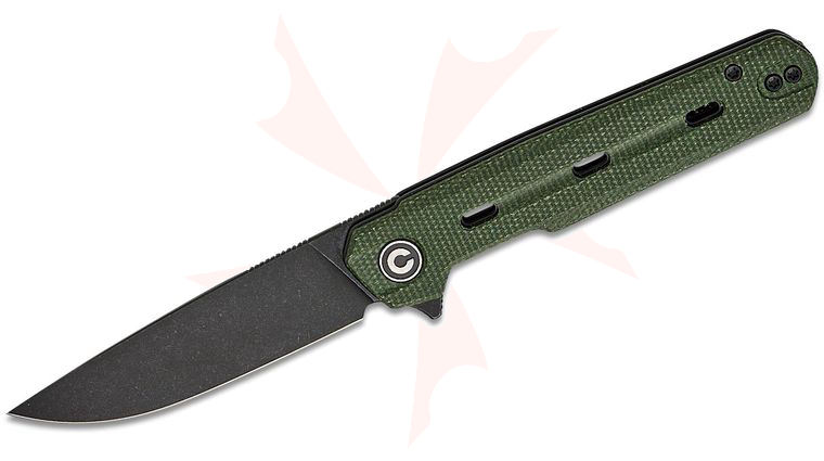 CIVIVI Knives Ostap Hel Navo Flipper Knife 3.25 inch Nitro-V Black Stonewashed Drop Point Blade, Green Canvas Micarta Handles, Reversible Clip