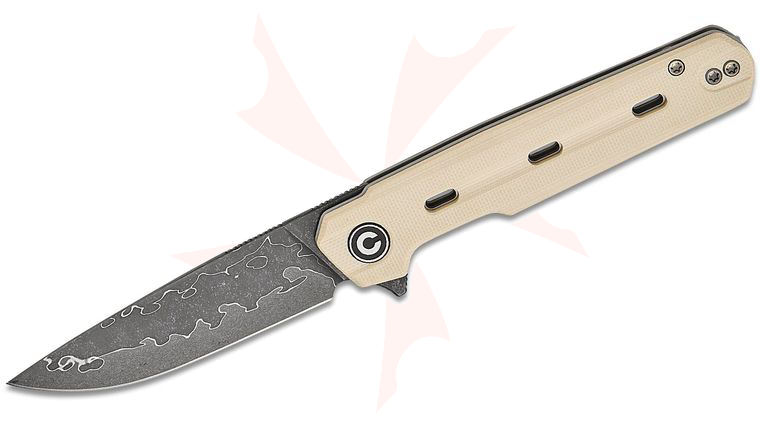 CIVIVI Knives Ostap Hel Navo Flipper Knife 3.25 inch Damascus Drop Point Blade, Ivory G10 Handles, Reversible Clip
