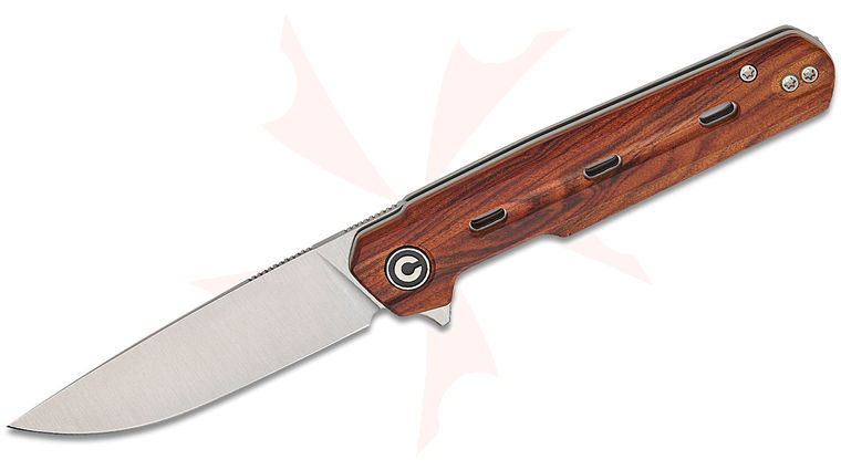 CIVIVI Knives Ostap Hel Navo Flipper Knife 3.25 inch Nitro-V Satin Drop Point Blade, Guibourtia Wood Handles, Reversible Clip