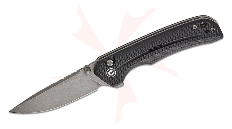 CIVIVI Knives Tarask Button Lock Flipper Knife 2.96 inch Nitro-V Gray Stonewashed Drop Point Blade, Black G10 Handles, Reversible Titanium Clip